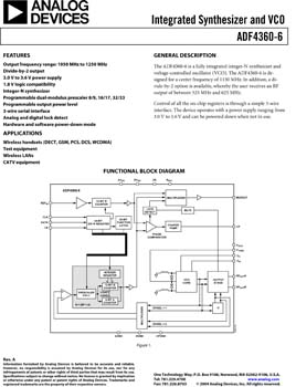 ADF4360-6. Integrated Integer-N Synthesizer and VCO - Output Frequency 1050 to 1250