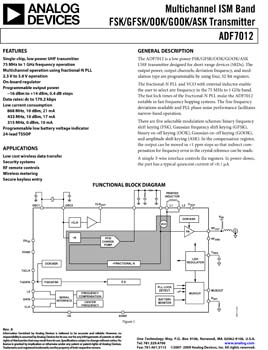 ADF7012. Single Chip Low Power UHF Transmitter