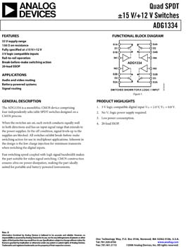 ADG1334. Quad SPDT ±15 V/+12 V Switch