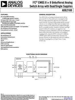 ADG2188. I2c(r) CMOS 8 x 8 Unbuffered Analog Switch Array with Dual/Single Supplies