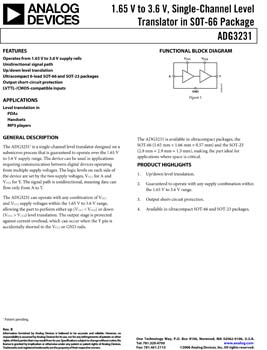 ADG3231. Single-Channel Level Translator with Bi-directional 1.65 V to 3.6 V Level Shift