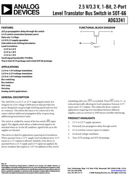 ADG3241. 2.5 V/3.3 V, 1 - Bit, 2 - Port Level Translator Bus Switch
