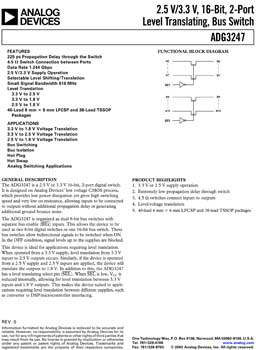 ADG3247. 2.5 V/3.3 V, 16 Bit (Dual 8 Bit) , 2 Port Level Translator, Bus Switch