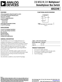 ADG3248. 2.5 V/3.3 V, 2:1 Multiplexer/ Demultiplexer Bus Switch