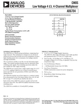 ADG704. CMOS, Low Voltage 2.5 ohm 4-Channel Multiplexer