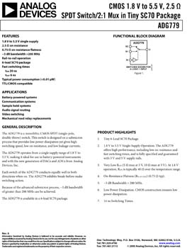 ADG779. CMOS, Low Voltage 2.5 Ohms SPDT Switch / 2:1 Mux