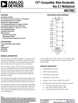 ADG796A. I2c(r) Compatible, Wide Bandwidth, Hex 2:1 Multiplexer