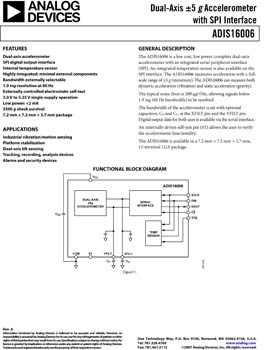 ADIS16006. Dual-Axis ±5g Accelerometer with SPI Interface