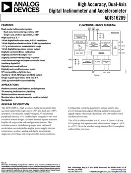 ADIS16209. High Accuracy, Dual-Axis Digital Inclinometer & Accelerometer