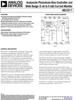 ADL5317. Avalanche Photodiode Bias Controller and Wide-range (5 nA - 5 mA) Current Monitor
