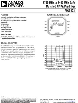 ADL5323. 1700 MHz to 2400 MHz GaAs Matched RF PA Pre-Driver