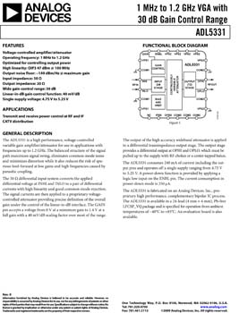 ADL5331. 1 MHz to 1.2 GHz VGA with 30 dB Gain Control Range