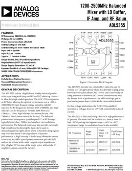 ADL5355. 1200 MHz to 2500 MHz Balanced Mixer with LO Buffer, IF Amp, and RF Balun