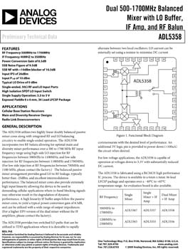 ADL5358. Dual 500 MHz to 1700 MHz Balanced Mixer with LO Buffer, IF Amp, and RF Balun