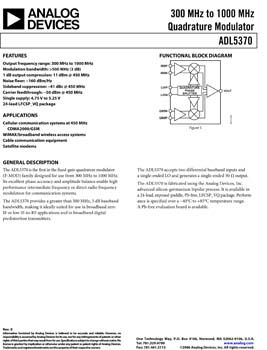 ADL5370. 300 MHz to 1000 MHz Quadrature Modulator