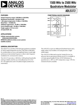 ADL5372. 1500 MHz to 2500 MHz Quadrature Modulator 
