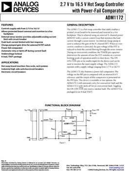 ADM1172. 2.7 V to 16.5 V Hot Swap Controller with Power-Good Comparator