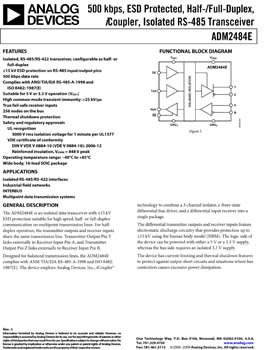 ADM2484E. Signal Isolated RS-485 Transceiver Full/Half Duplex	