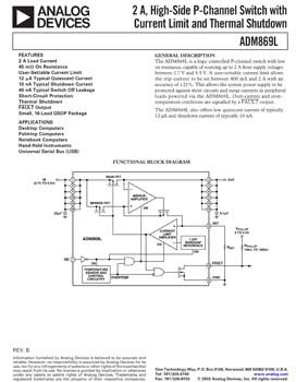 ADM869L. 2 A, High-Side P-Channel Switch with Current Limit and Thermal Shutdown