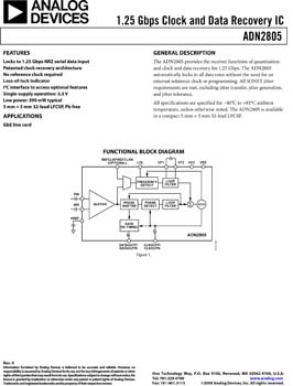 ADN2805. 1.25 Gbps Clock and Data Recovery IC