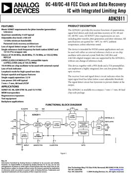 ADN2811. Dual Rate Limiting Amplifier and Clock and Data Recovery IC