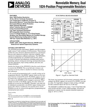 ADN2850. Dual 10-Bit Programmable Non-Volatile Resistor