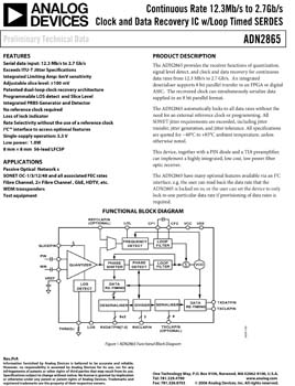ADN2865. Continuous Rate 12.3Mb/s to 2.7Gb/s Clock and Data Recovery IC