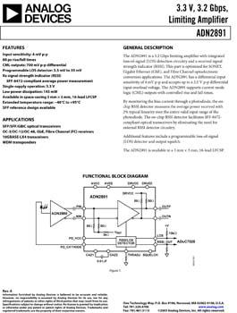 ADN2891. 3.3 V, 3.2 Gbps Limiting Amplifier 