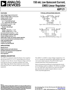 ADP121. 150 mA, Low Quiescent Current, CMOS Linear Regulator in 5-Lead TSOT
