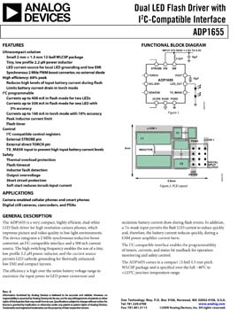 ADP1655. Dual LED Flash Driver with I2c Compatible Interface
