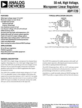 ADP1720. 50 mA, High Voltage, Micropower Linear Regulator 