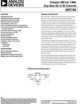 ADP2108. Compact, 600 mA, 3 MHz, Step-Down DC-to-DC Converter
