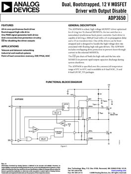 ADP3650. Dual Bootstrapped, 12V MOSFET Driver with Output Disable