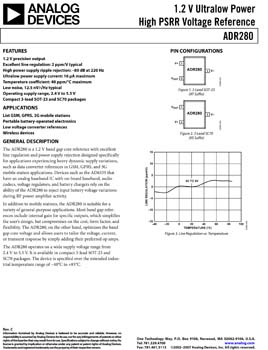 ADR280. 1.2 V Ultralow Power High PSRR Voltage Reference 