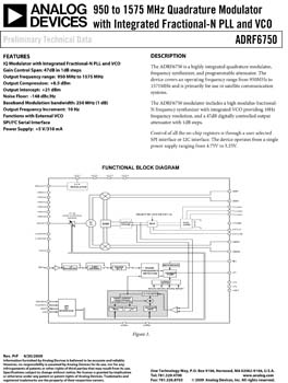 ADRF6750. 950 MHz to 1575 MHz Quadrature Modulator with Integrated Fractional-N PLL and VCO