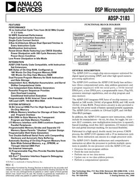 ADSP-2183. 16-bit, 52 MIPS, 3.3 v, 2 serial ports, host port, 80 KB RAM