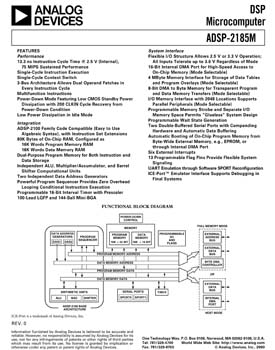 ADSP-2185M. 16-bit, 75 MIPS, 2.5v, 2 serial ports, host port, 80 KB RAM