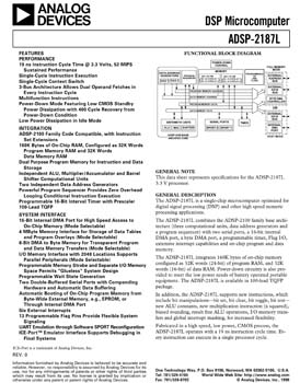 ADSP-2187L. 16-bit, 52 MIPS, 3.3v, 2 Serial Ports, Host Port, 160 KB RAM