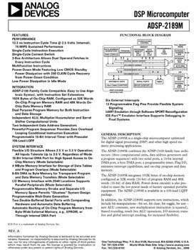 ADSP-2189M. 16-bit, 75 MIPS, 2.5v, 2 serial ports, host port, 192 KB RAM