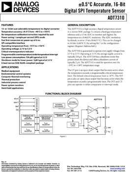 ADT7310. ±0.5°C Accurate, 16-Bit Digital SPI Temperature Sensor