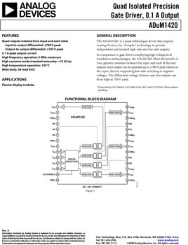 ADUM1420. Quad Isolated Precision Gate Driver, 0.1 A Output