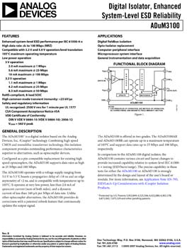 ADUM3100. Digital Isolator, Enhanced System-Level ESD Reliability