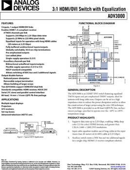 ADV3000. 3:1 HDMI/DVI Switch with Equalization