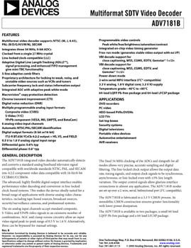 ADV7181B. NTSC/PAL/SECAM Video Decoder