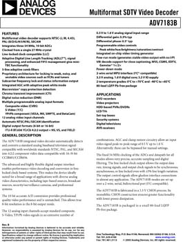 ADV7183B. 10-Bit NTSC/PAL/SECAM TV & Video Decoder