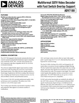 ADV7188. Multiformat SDTV Video Decoder with Fast Switch Overlay Support