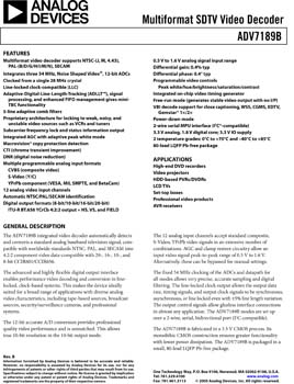 ADV7189B. High Performance 12-bit Video Decoder with Noise Shaped Video(r) ADCs