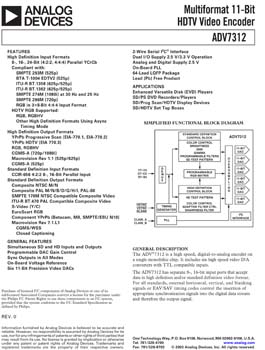 ADV7312. Multiformat 11-Bit HDTV Video Encoder