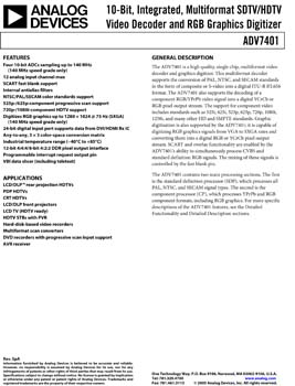 ADV7401. 10-Bit, Integrated, Multiformat SDTV/HDTV Video Decoder and RGB Graphics Digitizer