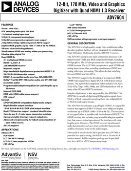 ADV7604. 12-Bit, Deep Color HDMI v1.3 Receiver with Analog Interface